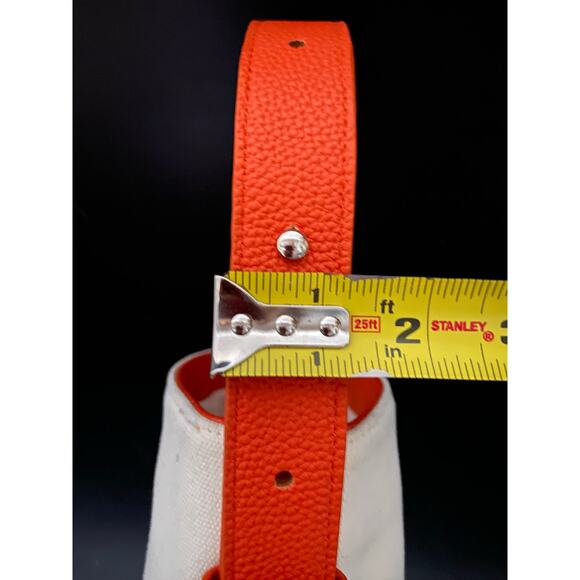 Casual Cream Canvas Shoulder Bag w/Orange Faux Leather Trim sz OS - Picture 12 of 13